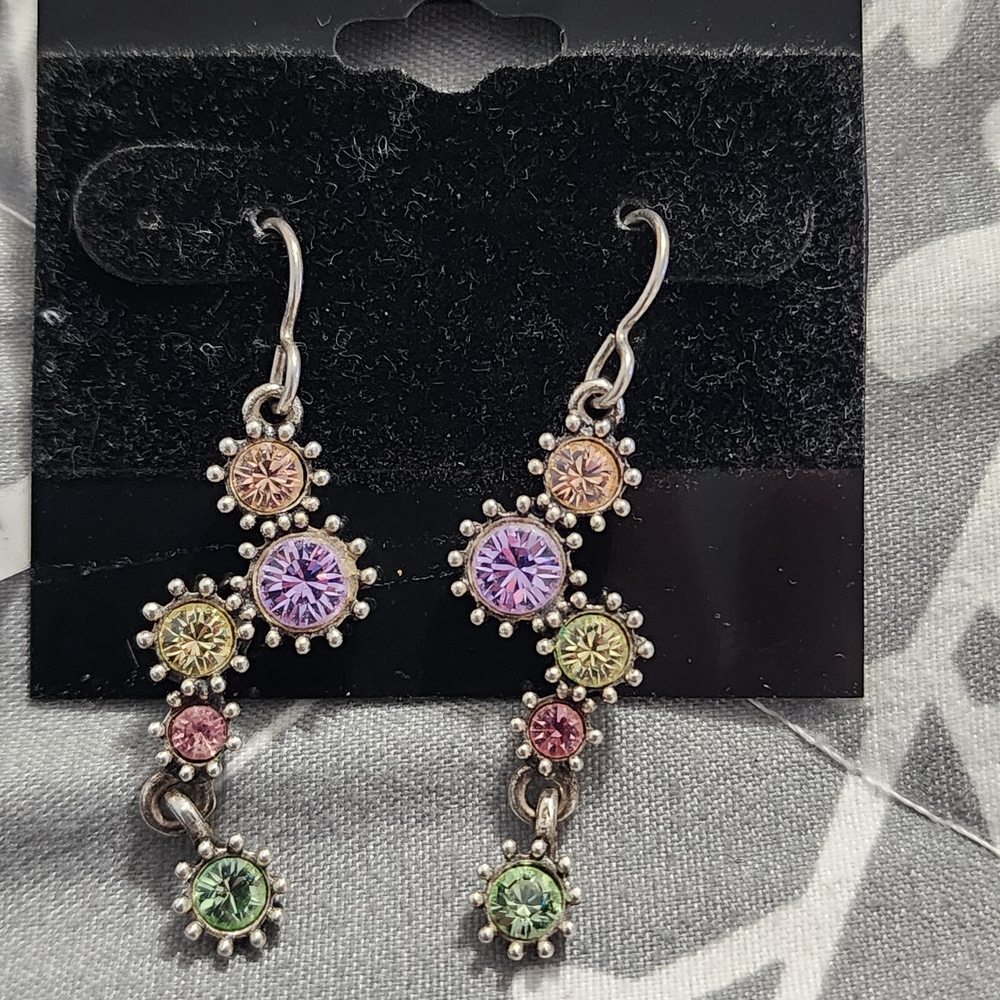 Pastel Multi-Gem Dangle Earrings - Silver-Tone Setting